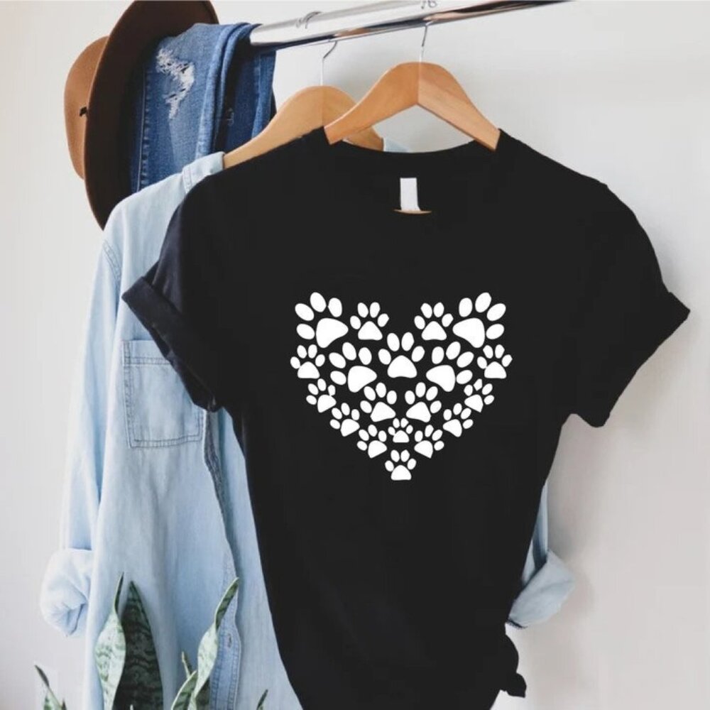 Paw Prints Heart Shirt, Pet Lover T-Shirt, Dog Lover Shirt, Gift For Dog Mom